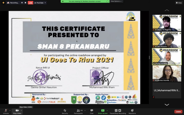 Roadshow Online UI Goes to Riau 2021 ke SMAN 8 Pekanbaru Terasa Spesial