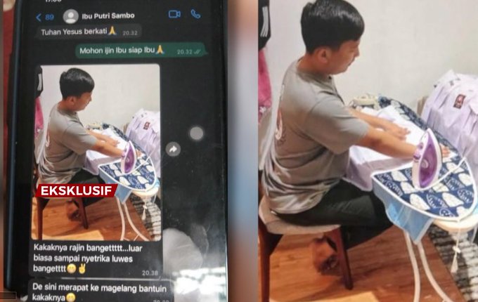 Viral Foto Brigadir J Setrika Baju Anak Sambo di Magelang
